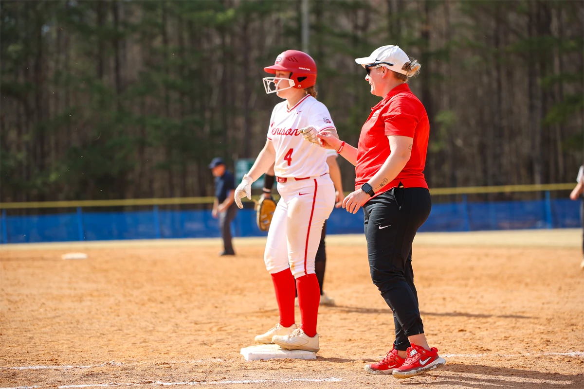 Denison Softball player on base